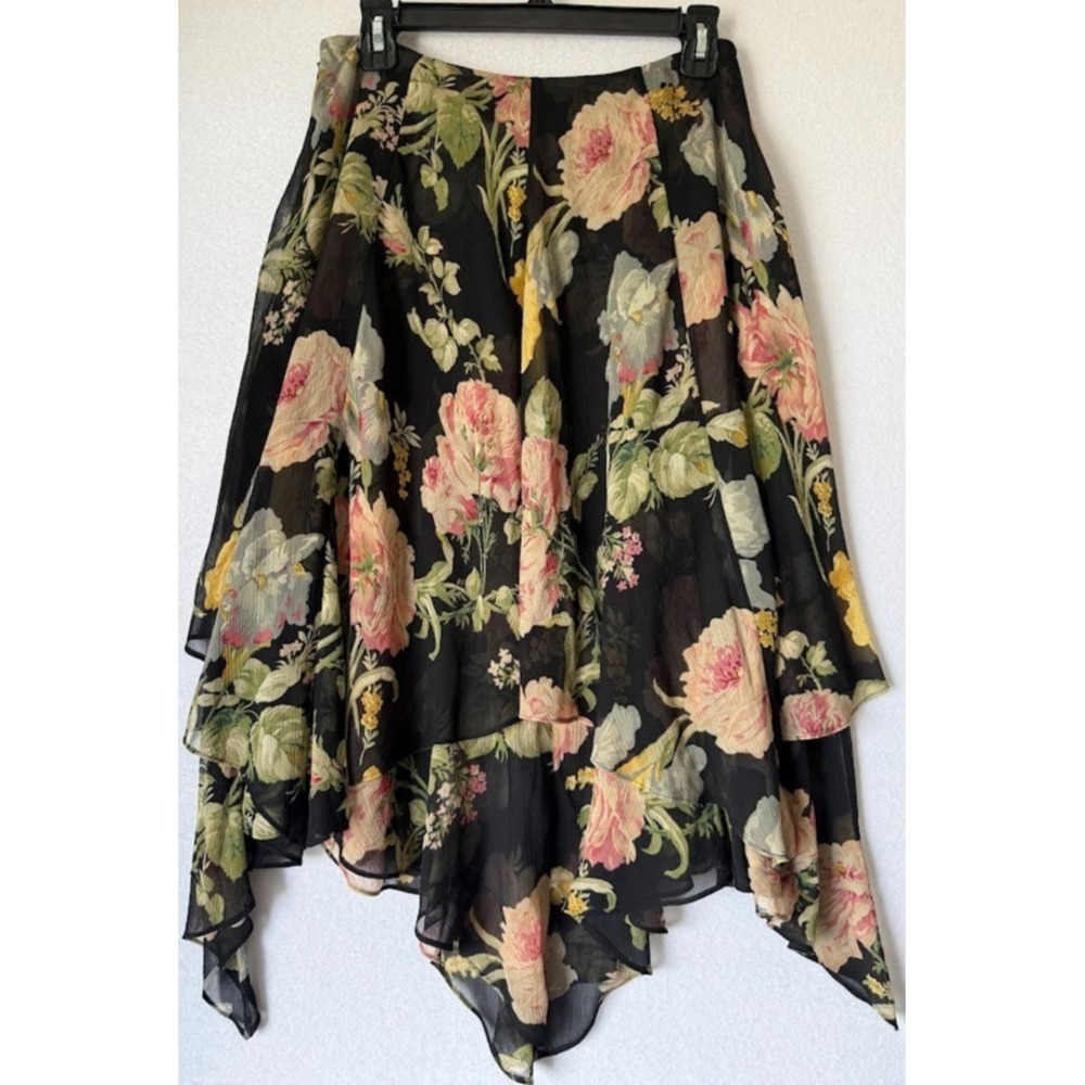 Lauren Ralph Lauren Skirt Women 10P  Floral Chiffon Layered Asymmetrical Hem - Picture 2 of 13